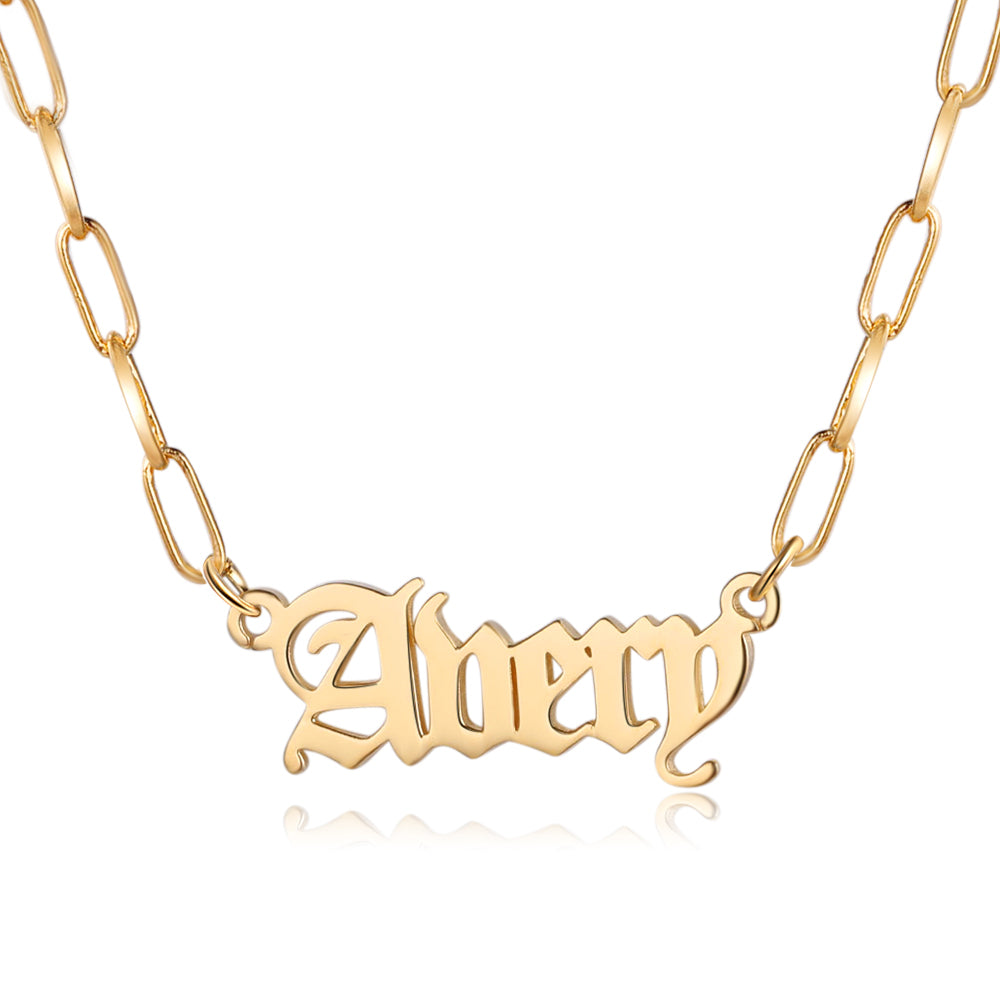 Old English Name Paperclip Necklace