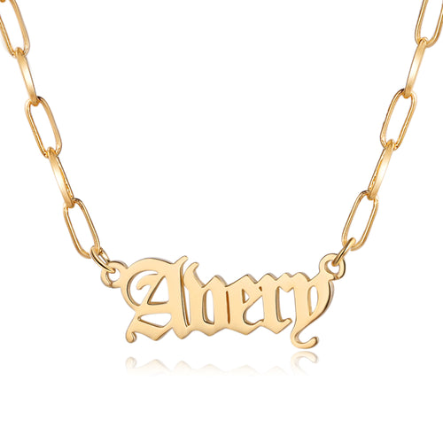 Old English Name Paperclip Necklace