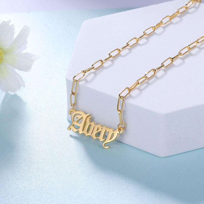 Old English Name Paperclip Necklace
