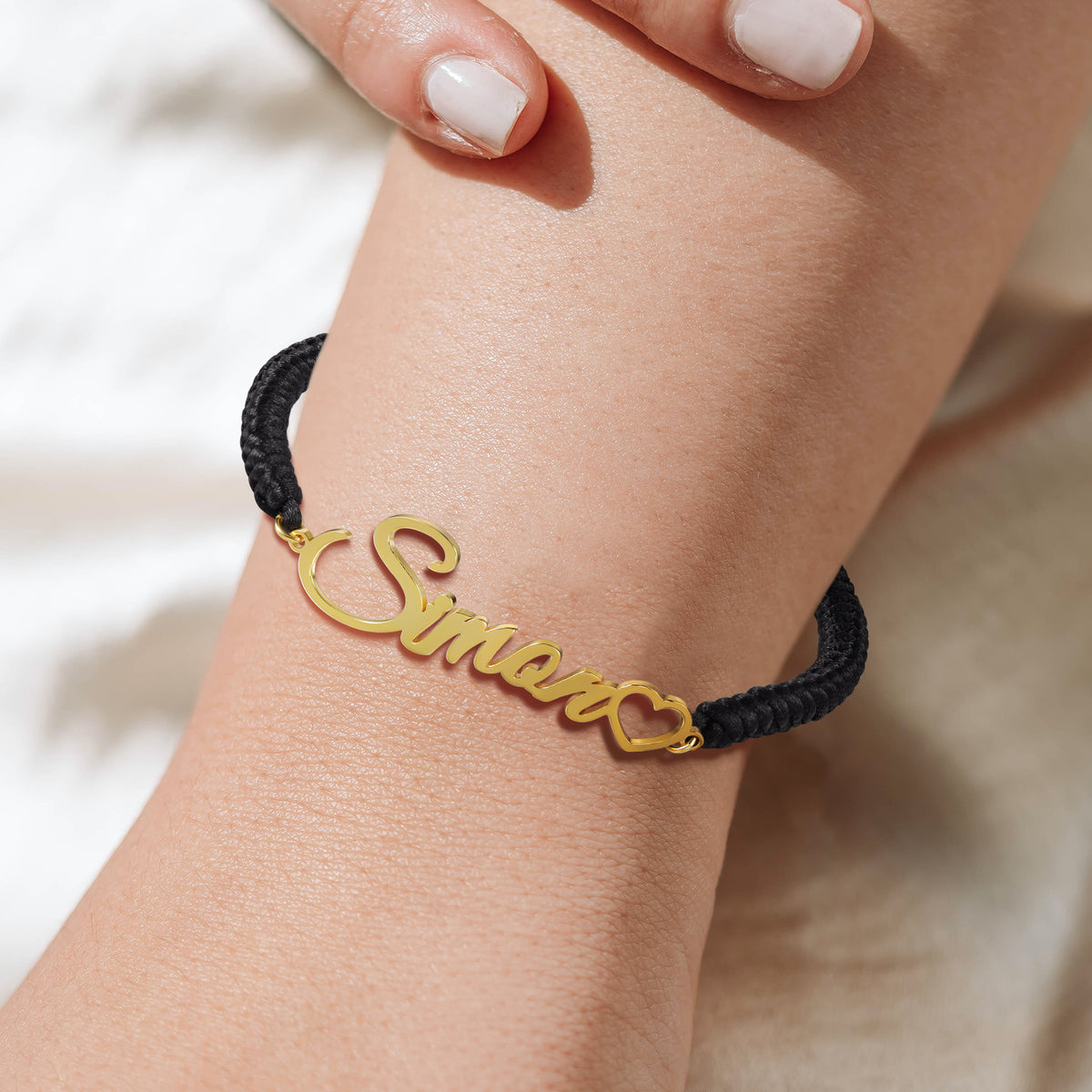Braided Rope Name Couple Bracelet with Heart