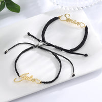 Braided Rope Name Couple Bracelet with Heart
