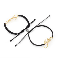 Braided Rope Name Couple Bracelet with Heart