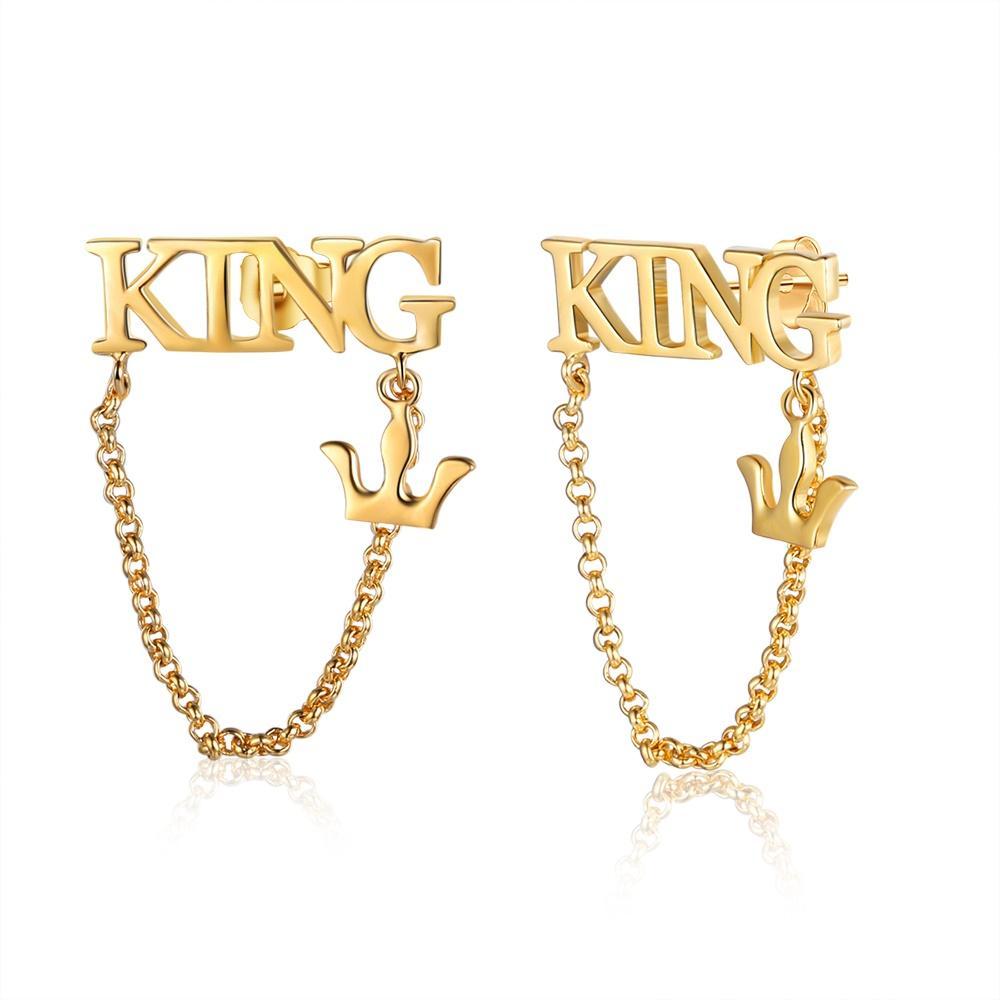Name Chain Drop Earrings with Crown