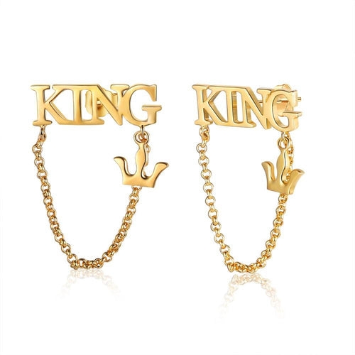 Name Chain Drop Earrings with Crown
