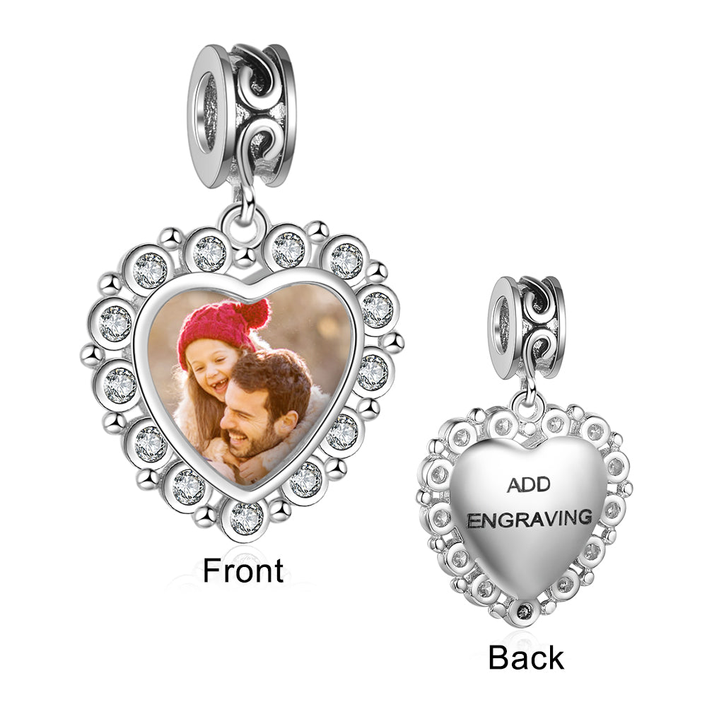 Personalized Heart Photo Dangle Charm with Engraving