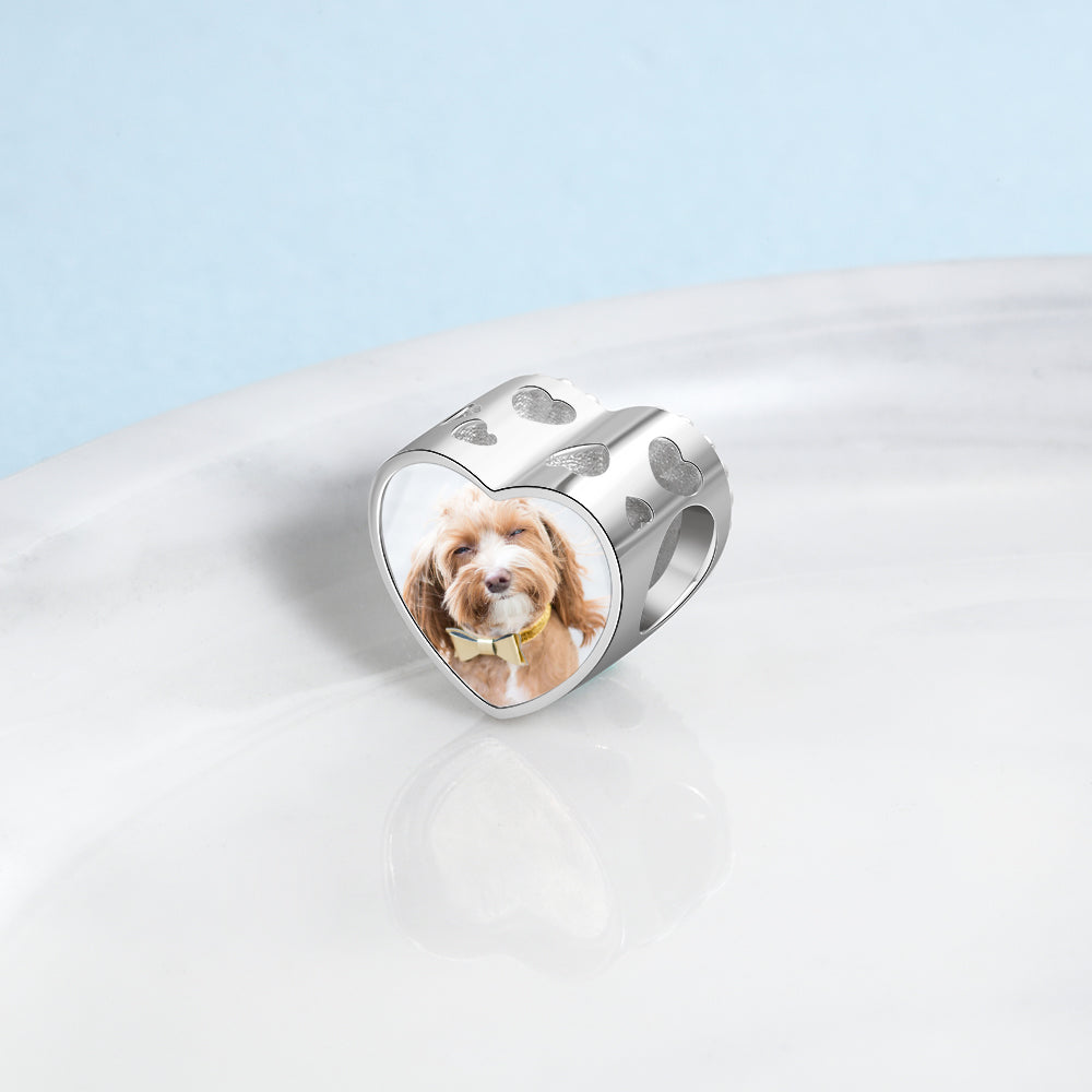 Personalized Dog Photo Heart Charm with Crystal Frame