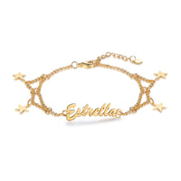 Double Chain Name Bracelet with Star Charms
