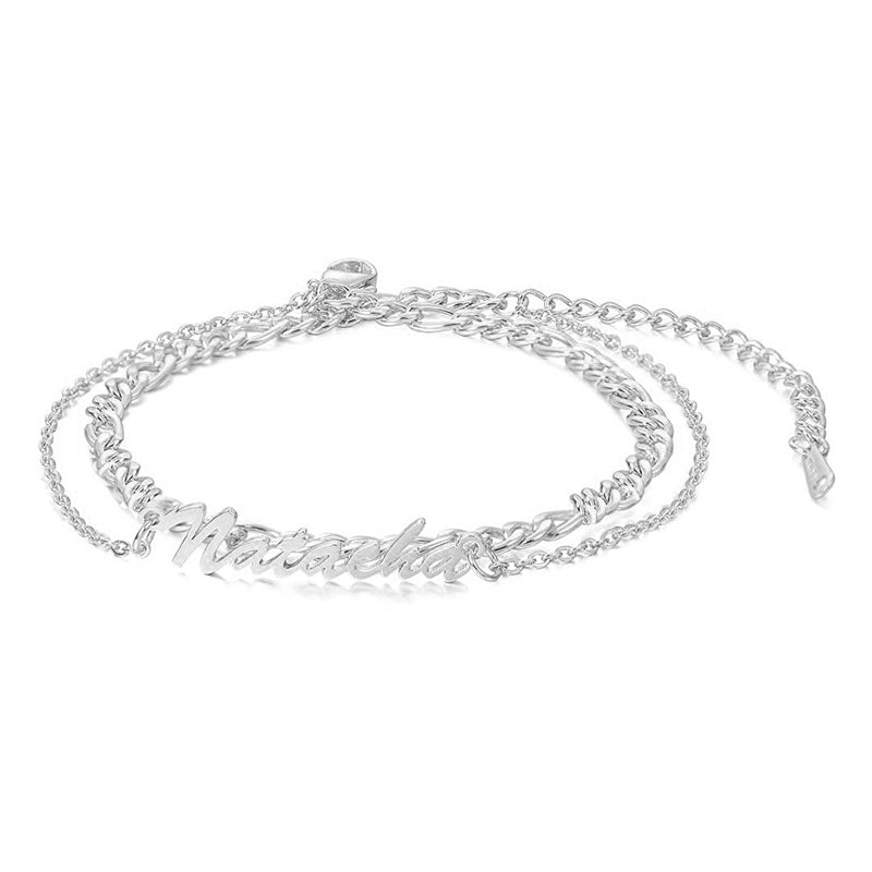 Layered Name Anklet with Figaro Chain