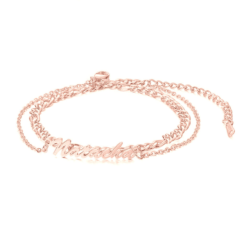Layered Name Anklet with Figaro Chain