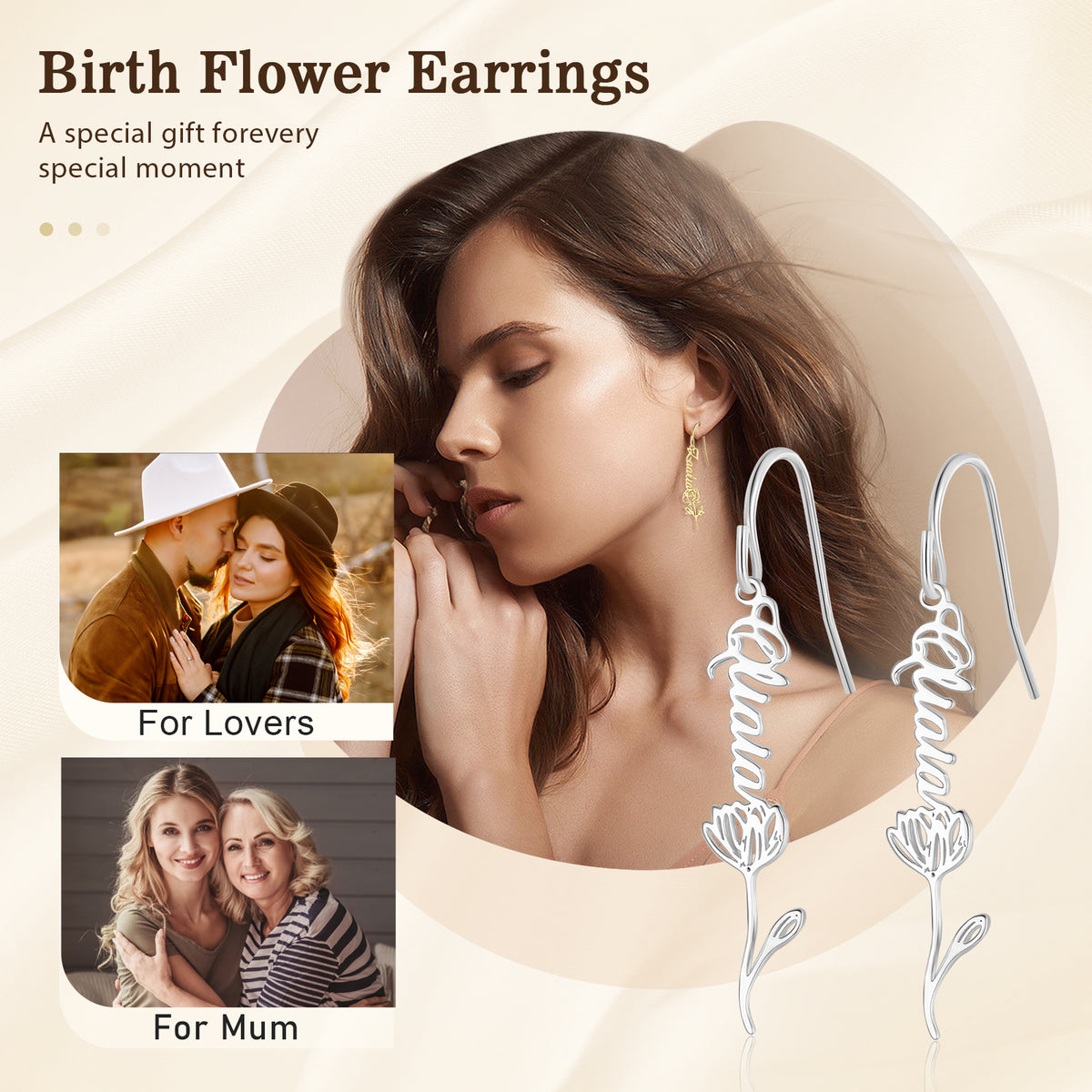 Birth Flower Name Drop Earrings