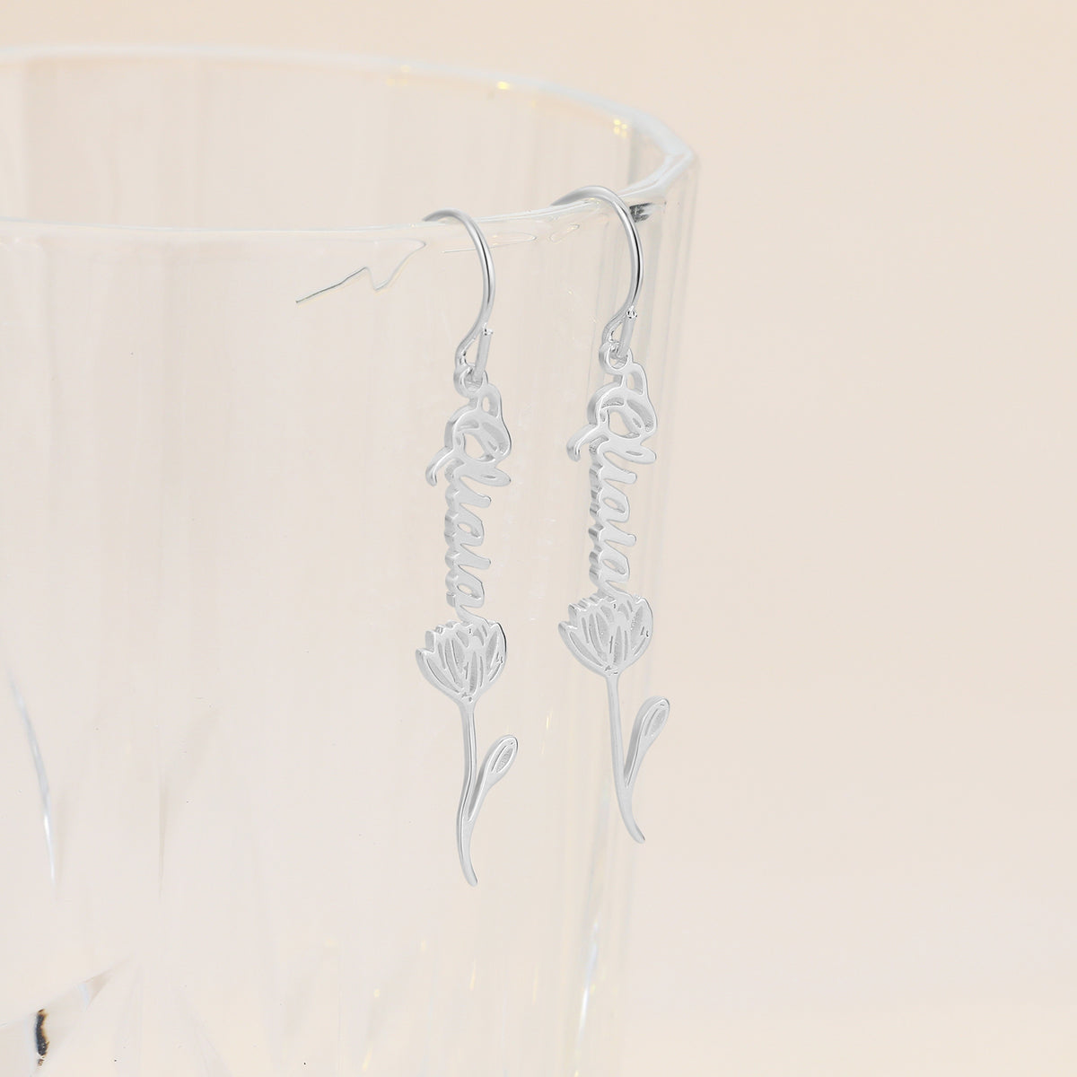 Birth Flower Name Drop Earrings
