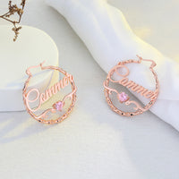 Bamboo Name Hoop Earrings with Heart Stone
