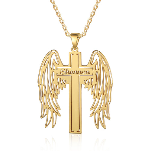 Custom Angel Wing Cross Name Necklace
