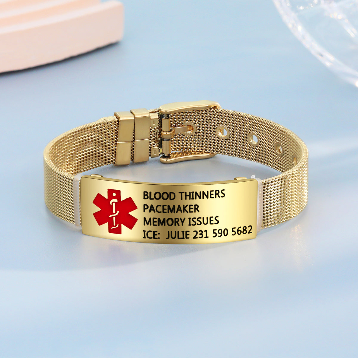 Mesh Strap Engraved Medical ID Bracelet