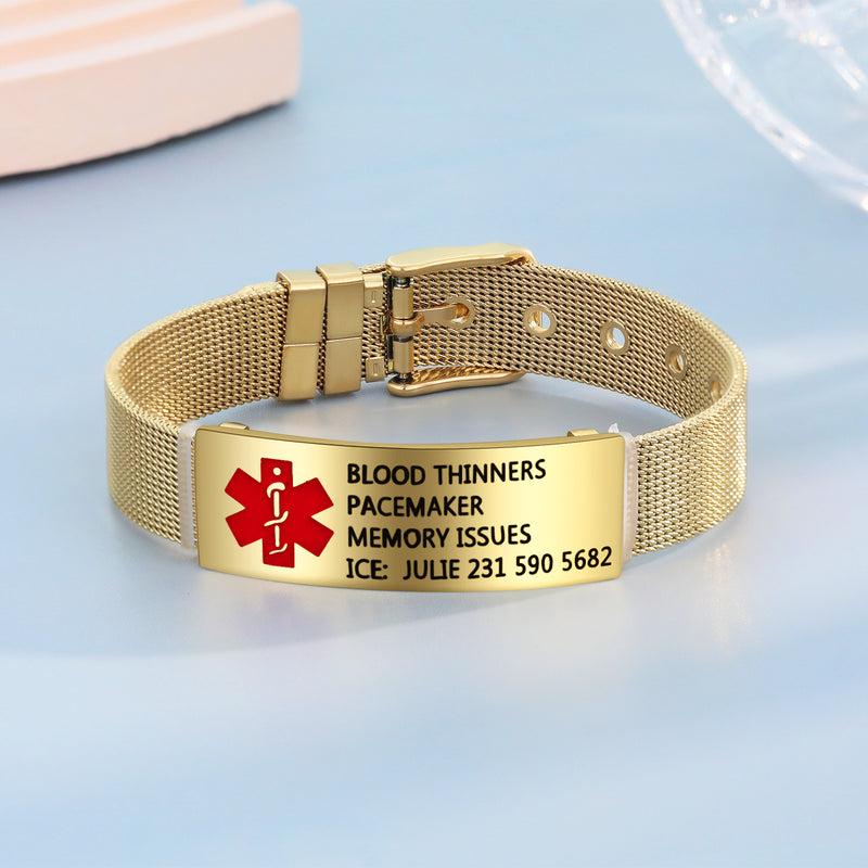 Mesh Strap Engraved Medical ID Bracelet