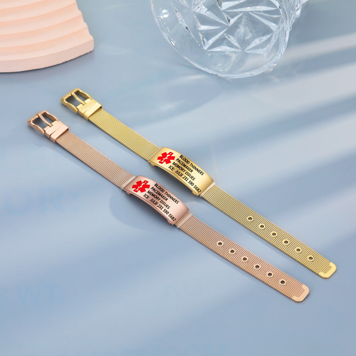 Mesh Strap Engraved Medical ID Bracelet