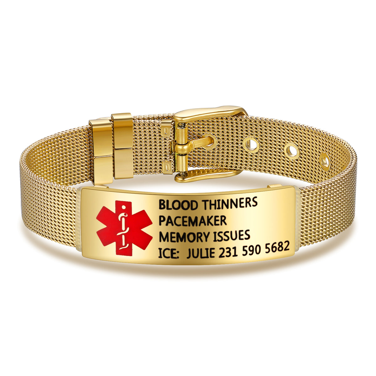 Mesh Strap Engraved Medical ID Bracelet