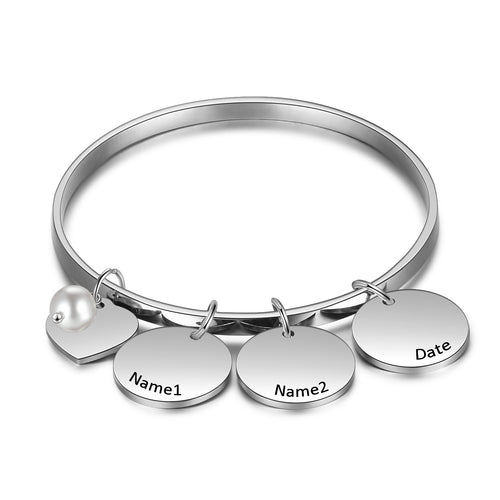 Engraved Name Disc Charm Bangle