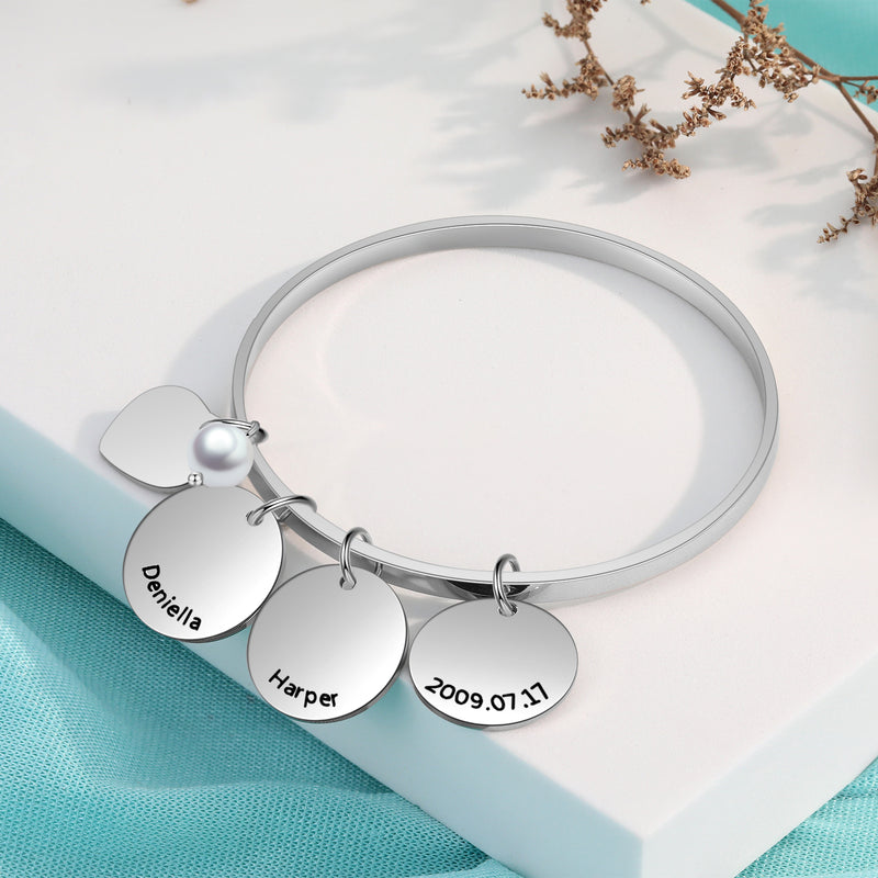 Engraved Name Disc Charm Bangle