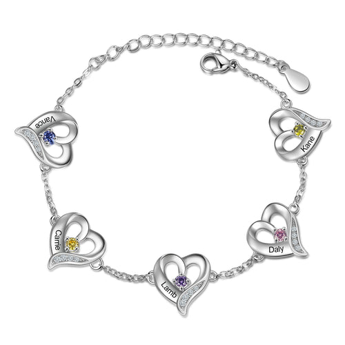 Heart Birthstone Charm Bracelet, 1 to 5 Stones