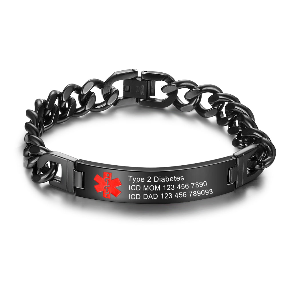 Engraved Medical ID Curb Chain Bracelet
