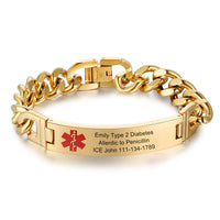 Engraved Medical ID Curb Chain Bracelet