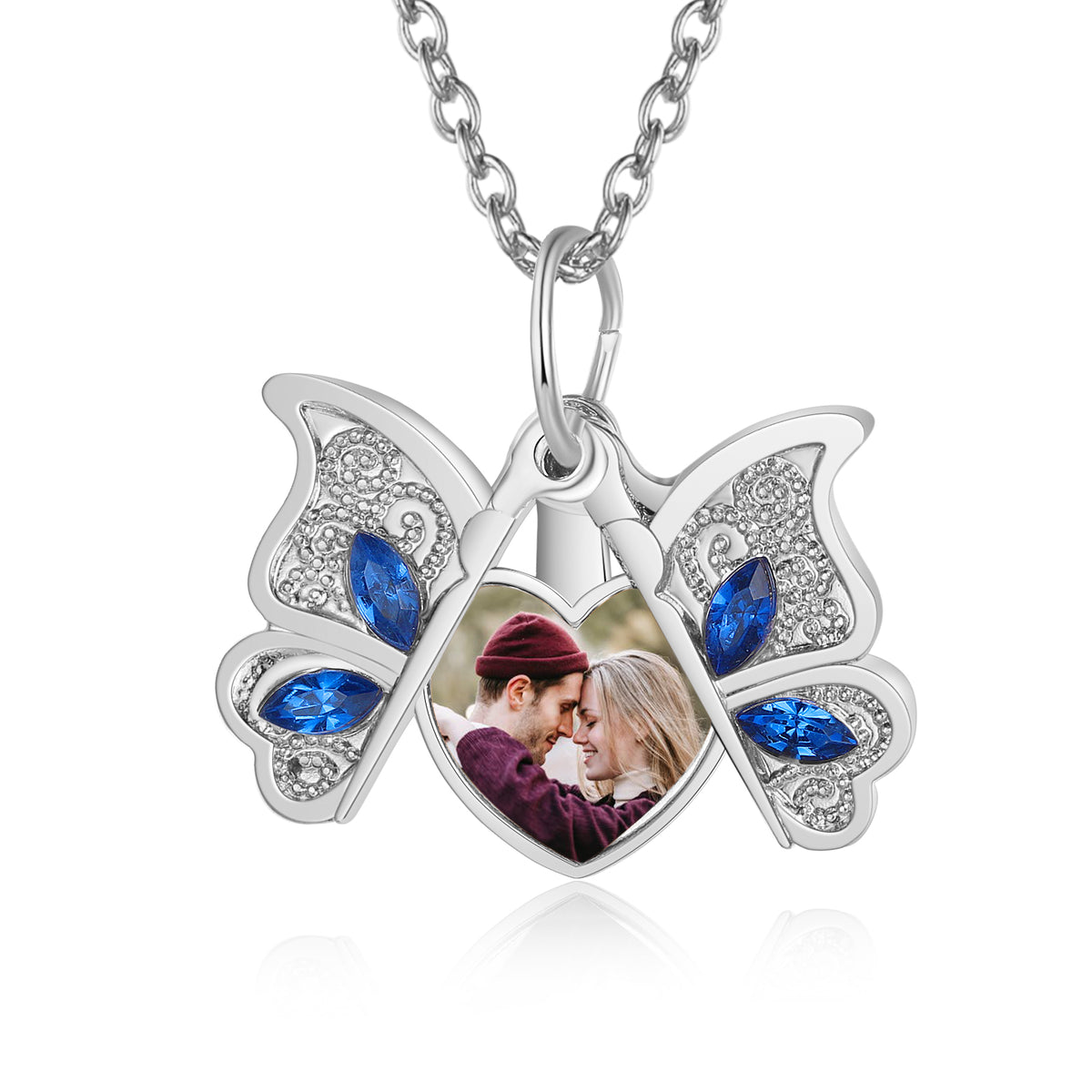 Butterfly Heart Photo Pendant Necklace