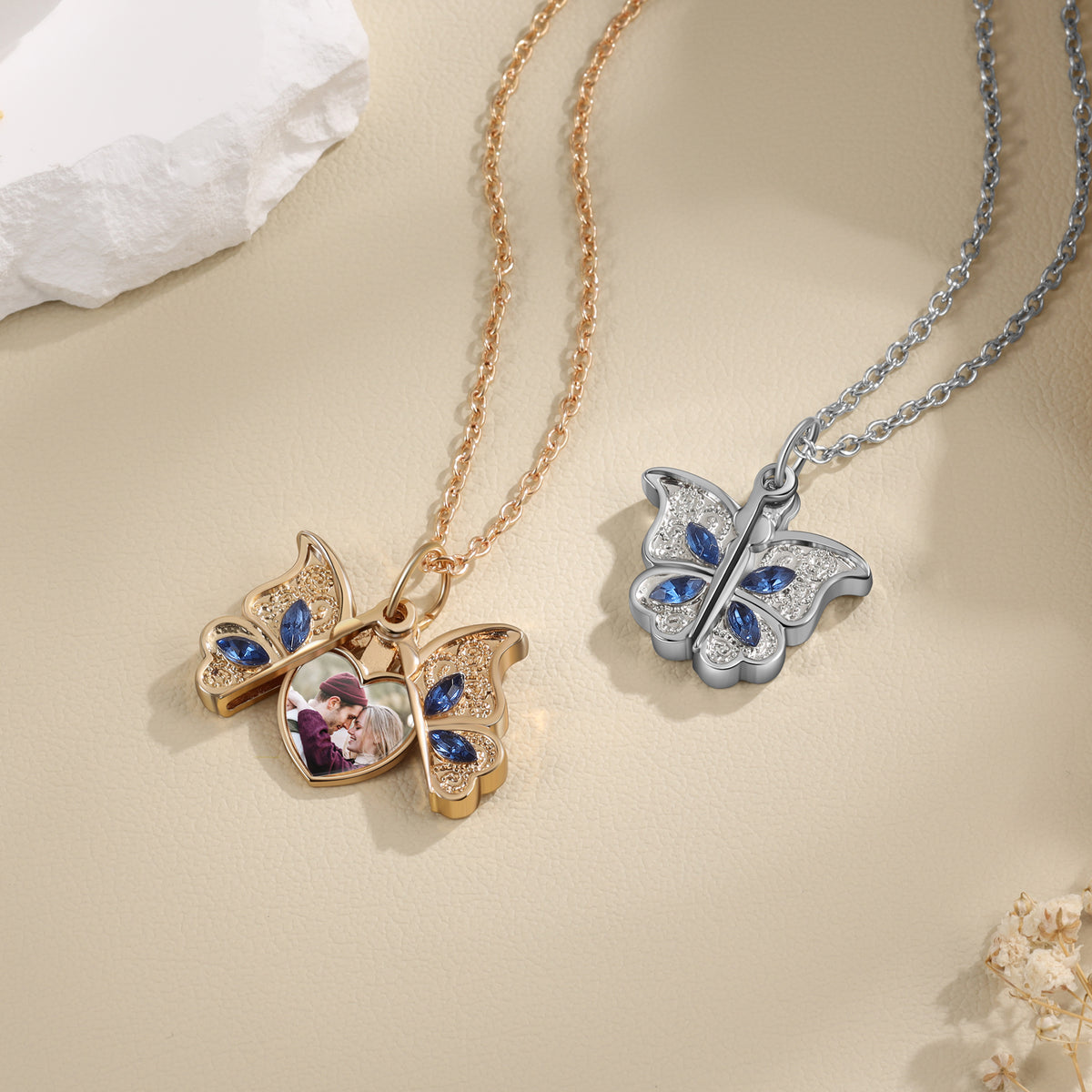 Butterfly Heart Photo Pendant Necklace