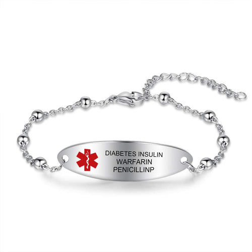 Engraved Medical ID Bead Chain Bracelet