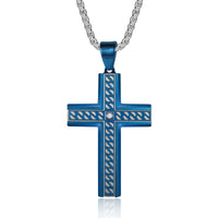 Men's Engraved Rope Inlay Cross Necklace