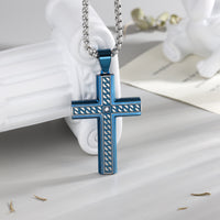 Men's Engraved Rope Inlay Cross Necklace