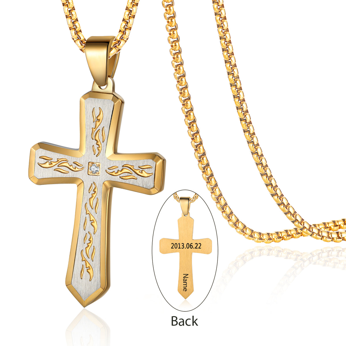 Men's Engraved Carved Cross Necklace
