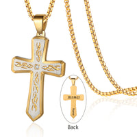 Men's Engraved Carved Cross Necklace