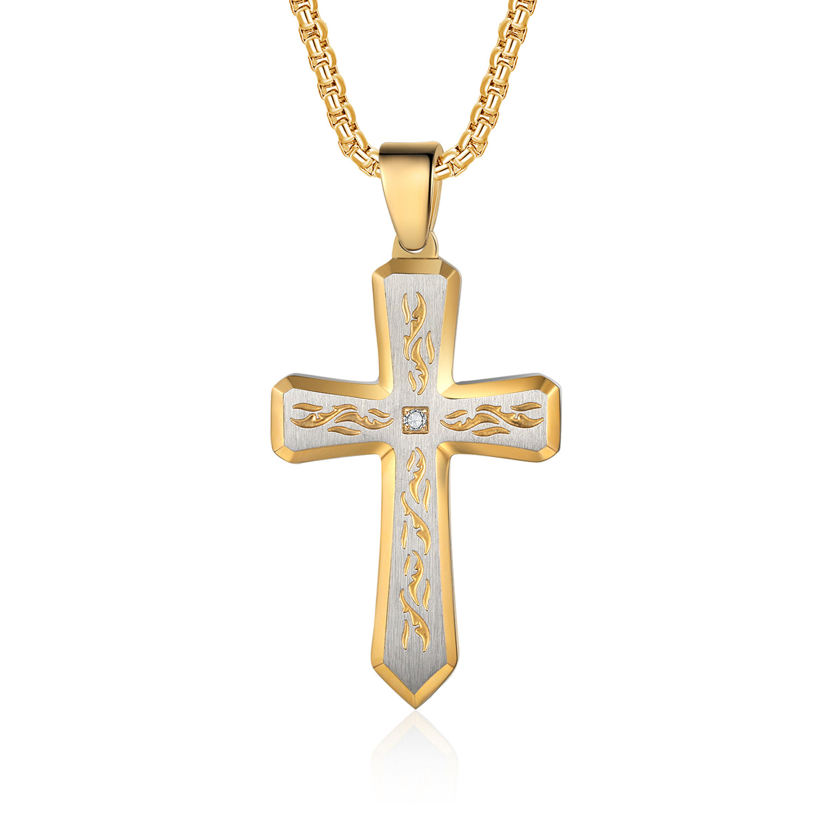 Men's Engraved Carved Cross Necklace