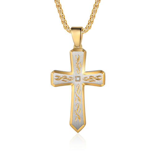 Men's Engraved Carved Cross Necklace
