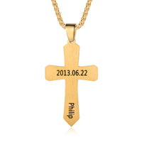 Men's Engraved Carved Cross Necklace