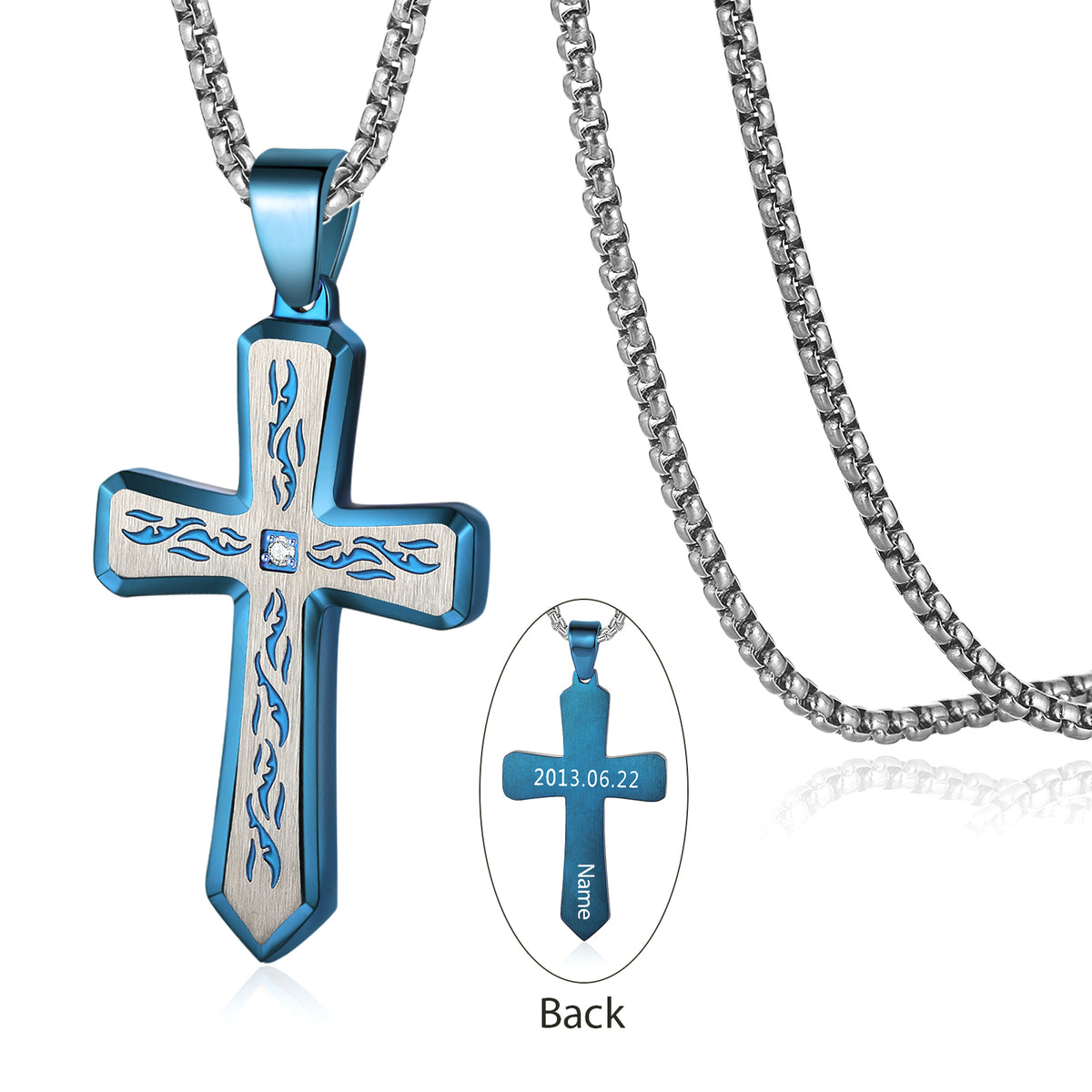 Men's Engraved Carved Cross Necklace