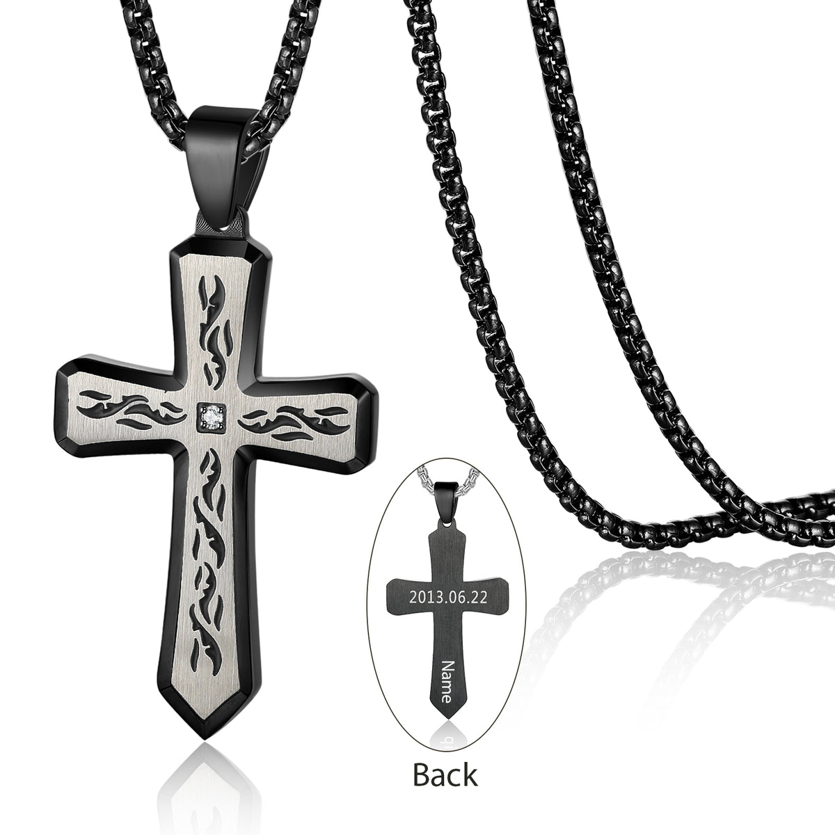 Men's Engraved Carved Cross Necklace