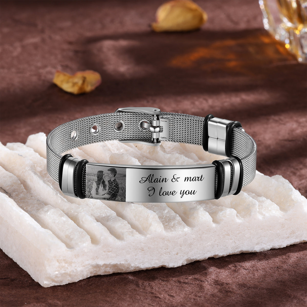 Men's Mesh Photo and Message Bracelet