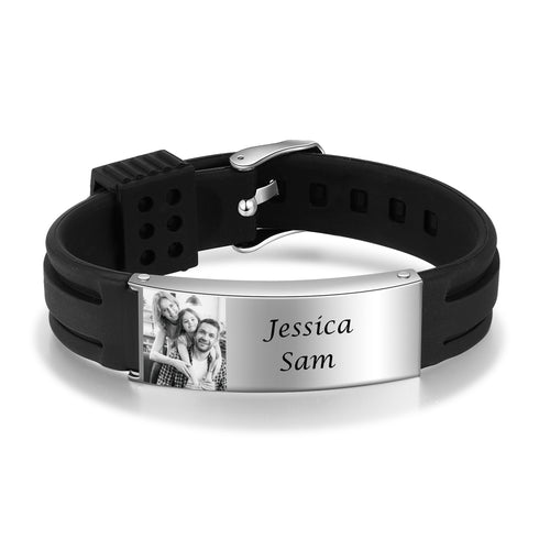 Men's Silicone Photo or Medical ID Bracelet