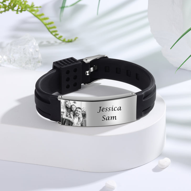 Men's Silicone Photo or Medical ID Bracelet