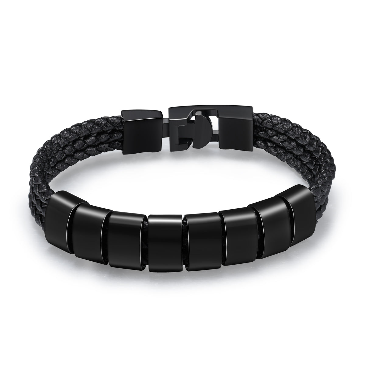 Men's Black Braided Name Bead Bracelet, 1 to 8 Beads