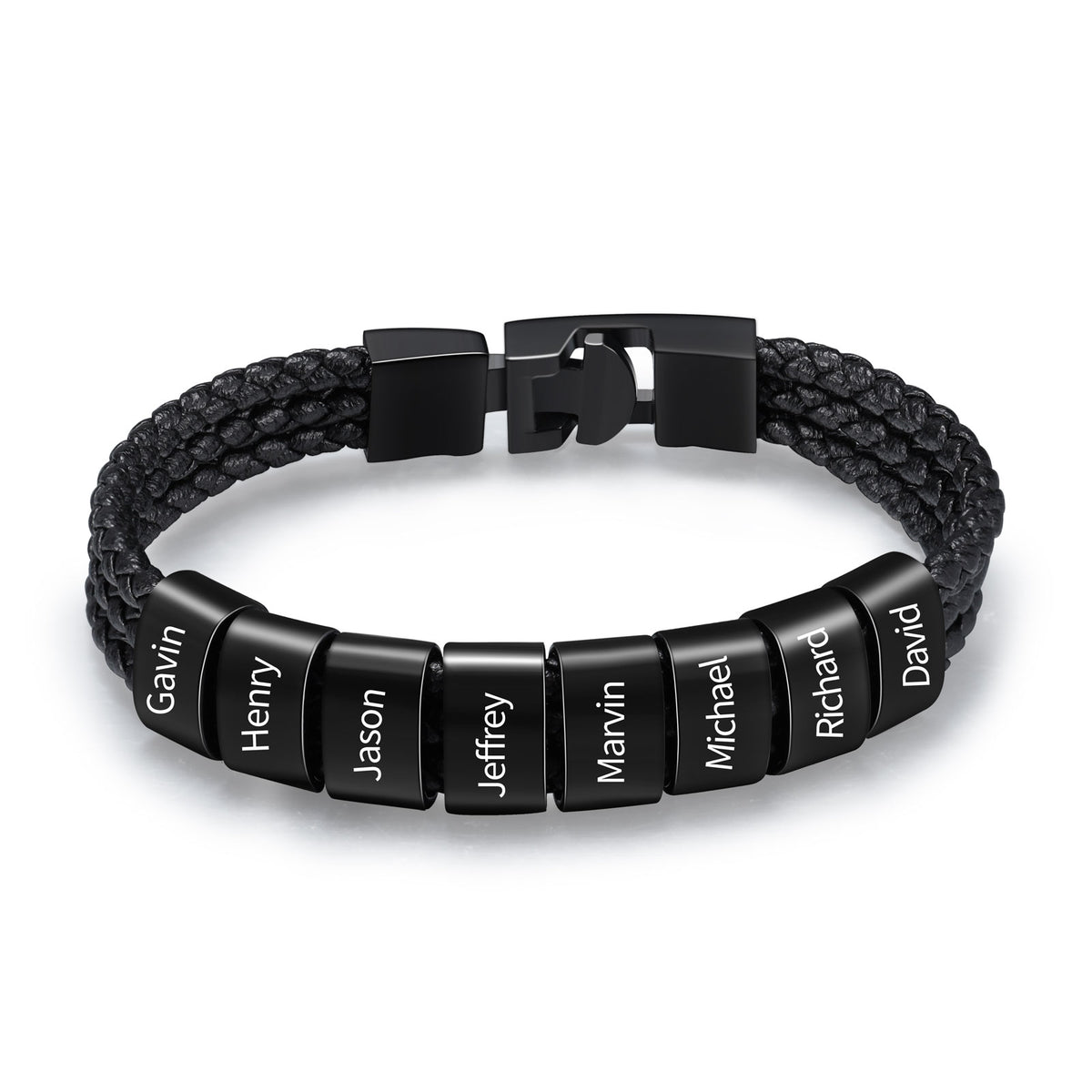 Men's Black Braided Name Bead Bracelet, 1 to 8 Beads