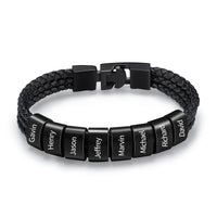 Men's Black Braided Name Bead Bracelet, 1 to 8 Beads