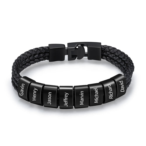 Men's Black Braided Name Bead Bracelet, 1 to 8 Beads