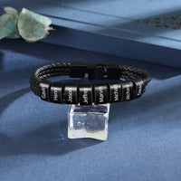 Men's Black Braided Name Bead Bracelet, 1 to 8 Beads