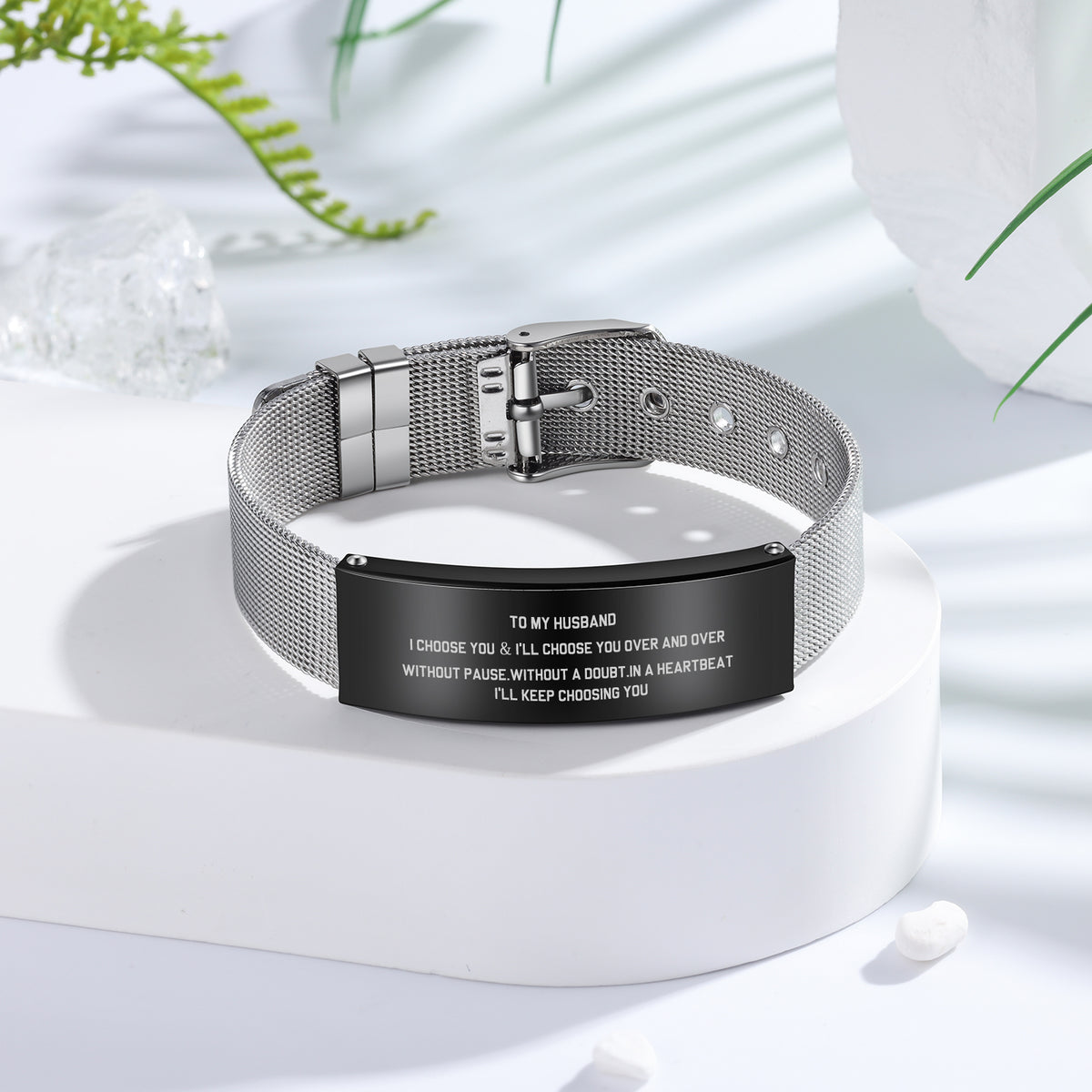 Men's Engraved Mesh Message Bracelet