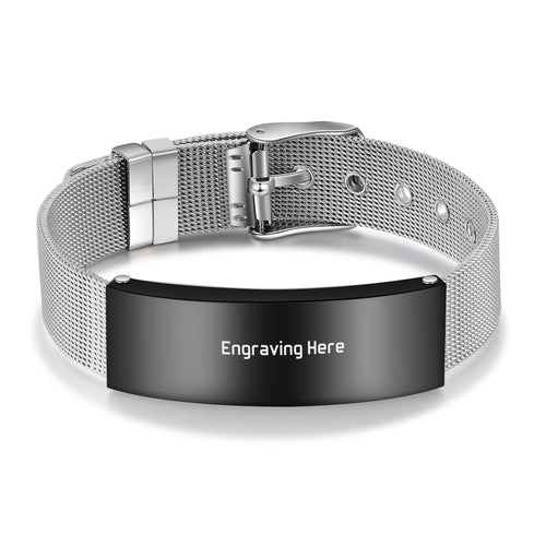 Men's Engraved Mesh Message Bracelet