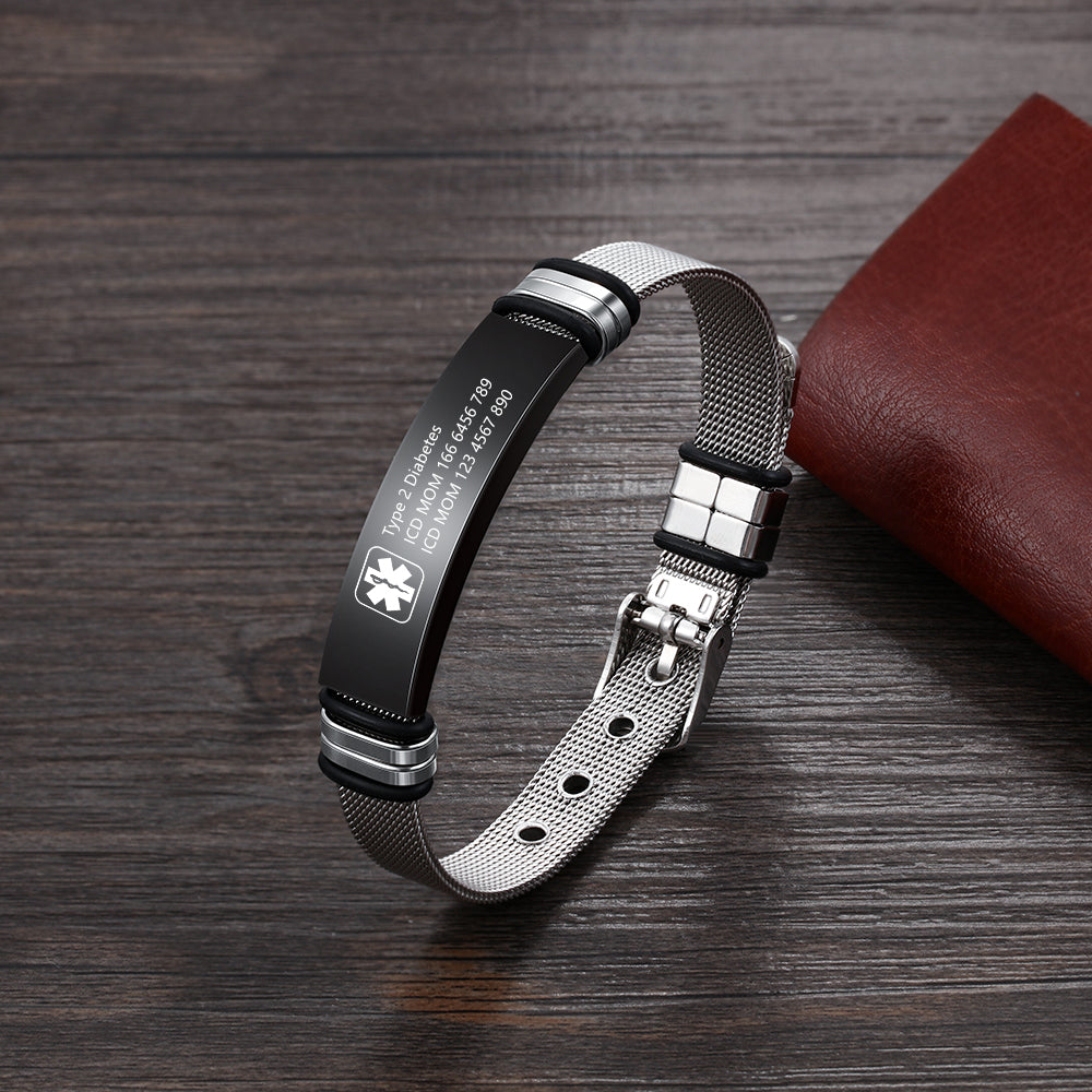 Engraved Medical ID Mesh Strap Bracelet
