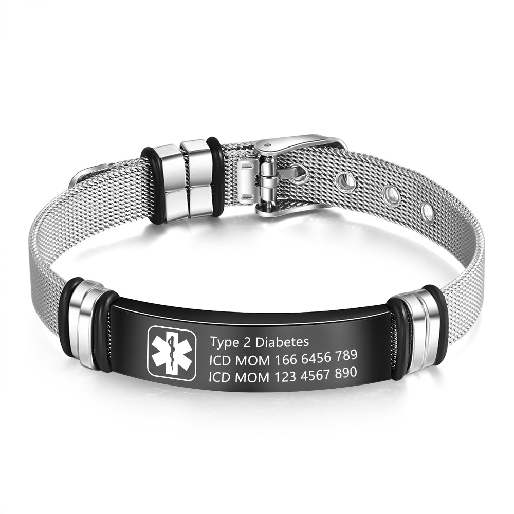 Engraved Medical ID Mesh Strap Bracelet